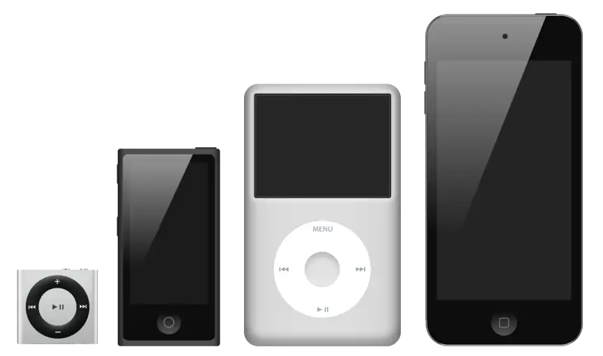 Image avec quelques appareils iconiques de la gamme iPod d'Apple